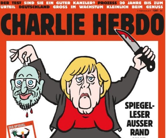 Charlie Hebdo поместила на обложку Меркель с отрубленной головой Шульца